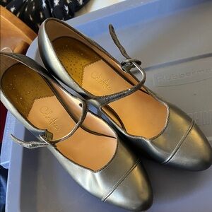 Cole Hann Silver Nike Air Mary Jane Shoes with wood detail